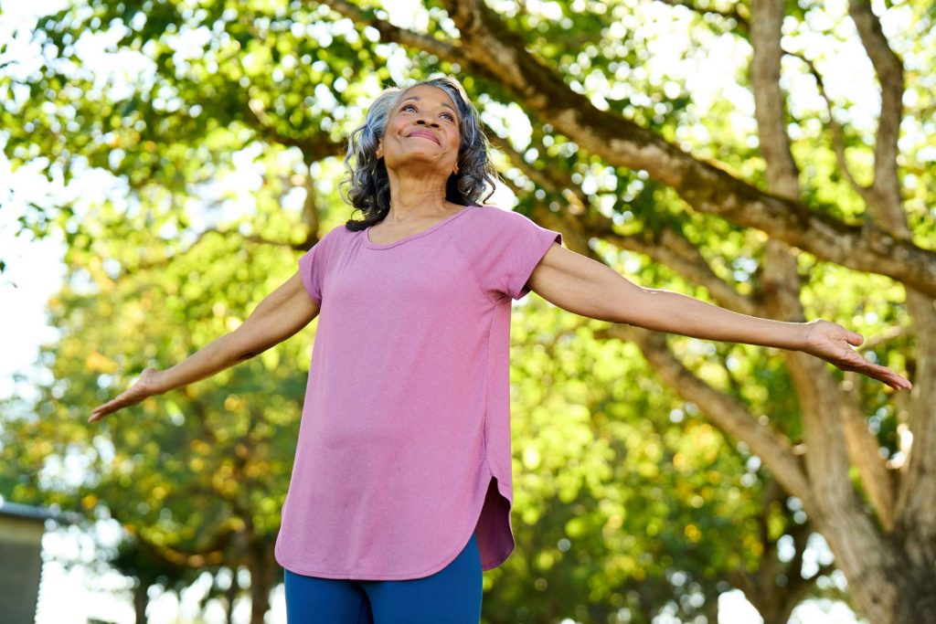 Woman happy doing yoga